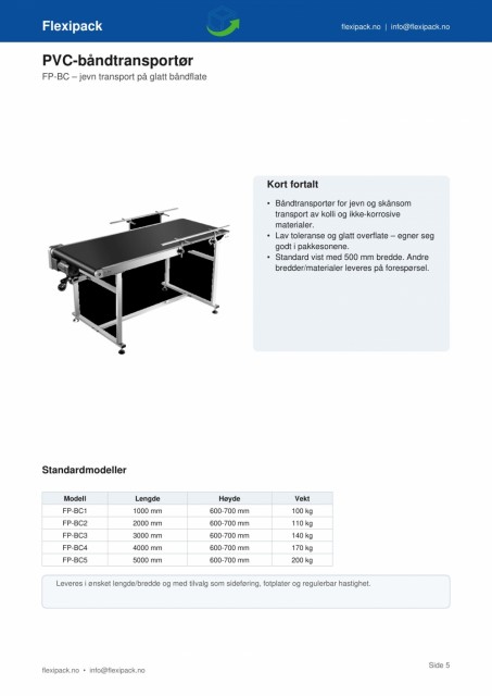 Ta kontakt for forslag og pris på rullebaner og transportører til ditt behov fra Flexipack