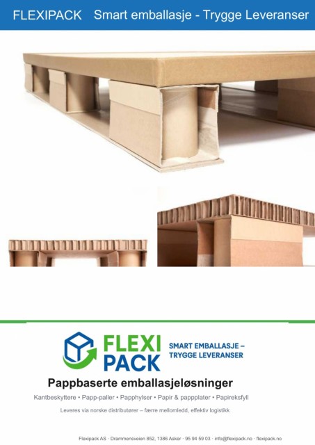 Pappbaserte emballasjeløsninger fra Flexipack – papp-paller, kantbeskyttere og papphylser